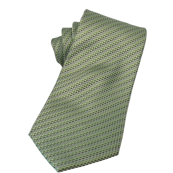 Stafford Other - Stafford Performance Mens Green Silk Textured Geometric Weave Necktie Hand Made